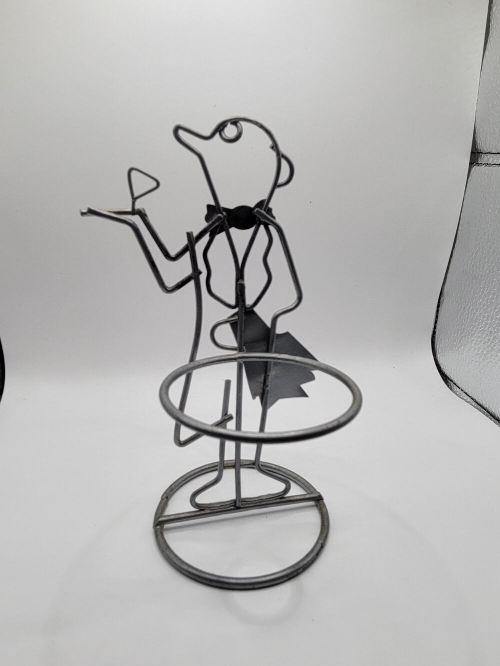 Penguin Butler Wine Bottle/Candle/Napkin Holder Metal Wire Sculpture
